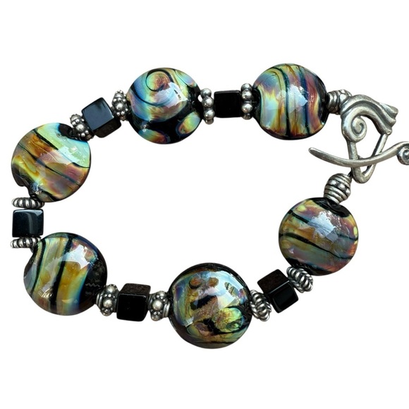 Mique Sterling Silver 925 Glass Beaded Bracelet Artisan Design - Picture 2 of 16